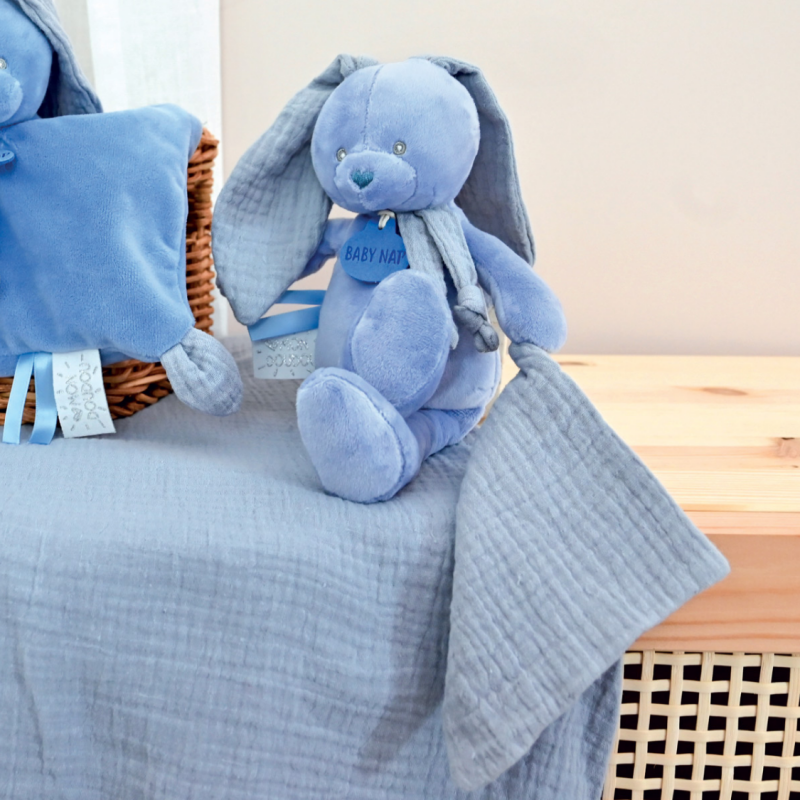  - lapin lange - peluche avec bleu 25 cm 